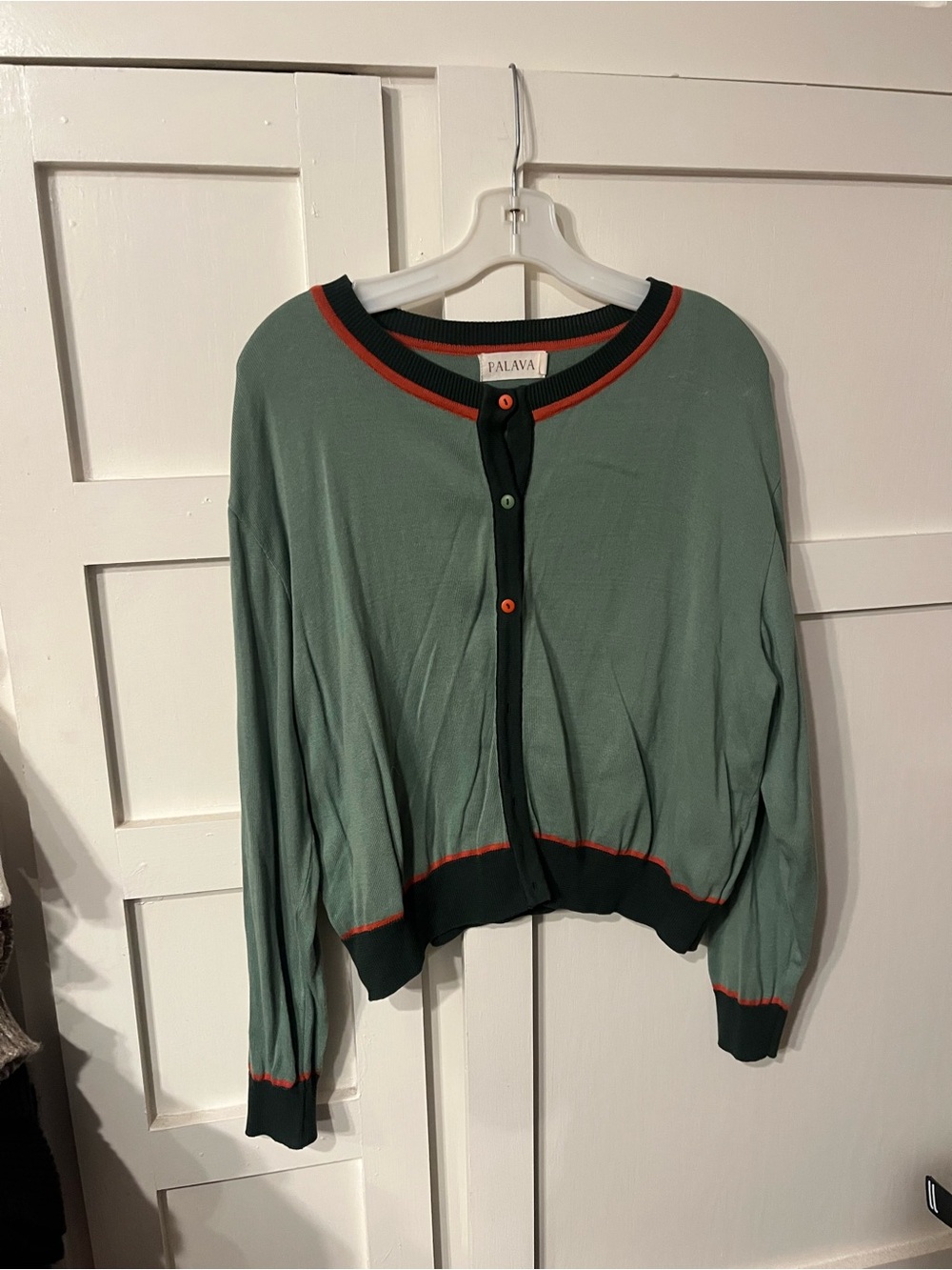 Palava Green Contrast-Trim Women's Cardigan Sweater
